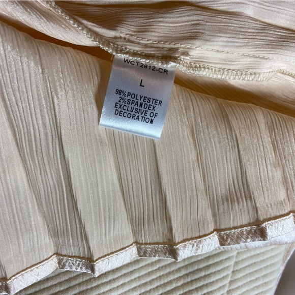 THML Cream Champagne Pleated Maxi/Midi Dress Sleeveless Layered Satin Large L - Picture 13 of 14